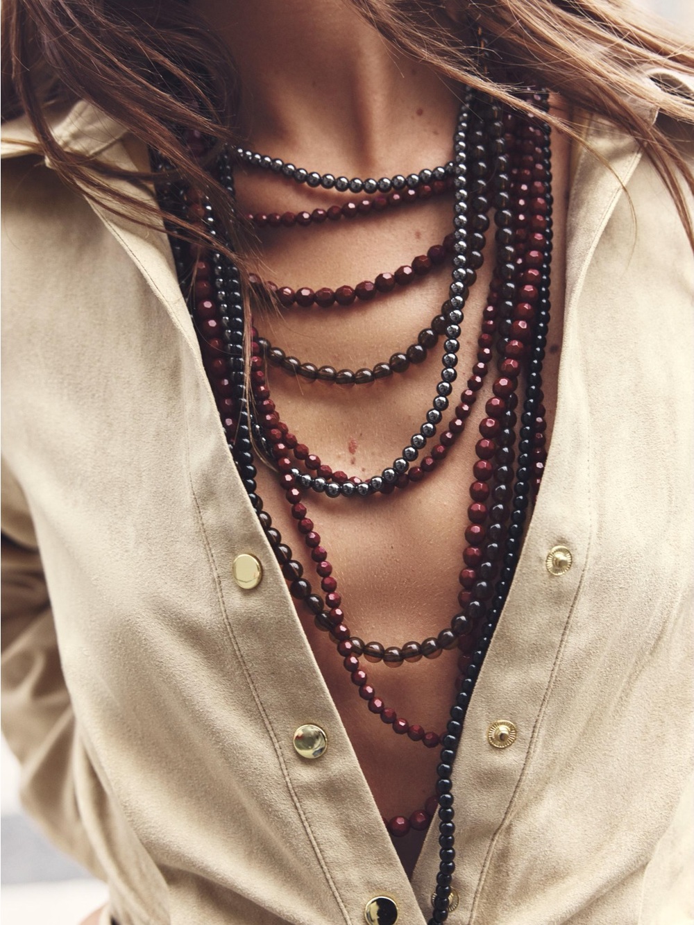 Multi-Strand Red and Black Beaded Necklace - Women Jewelry